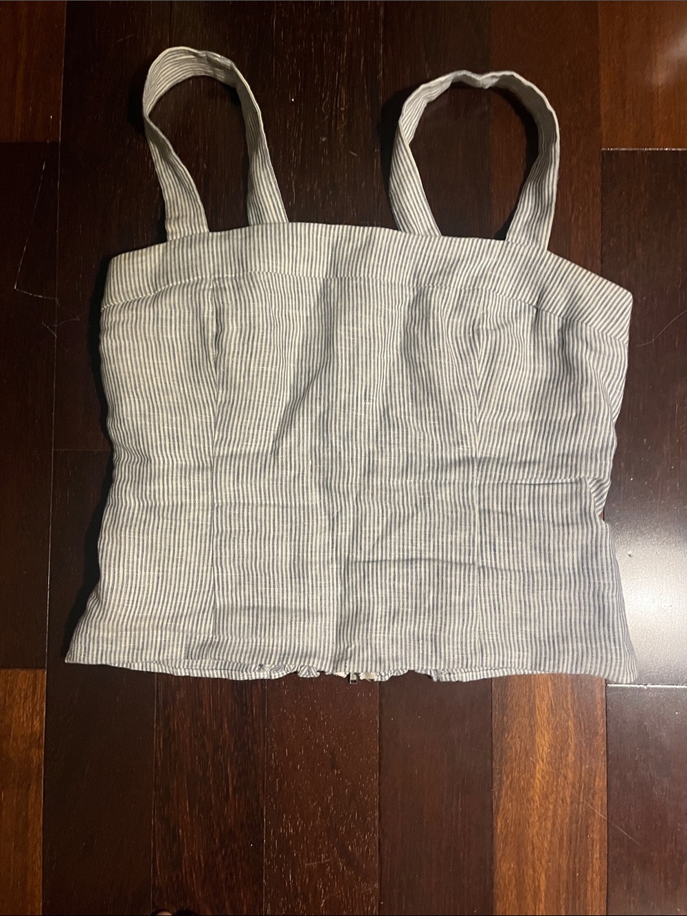 Quince Blue and White Striped fitted Linen Tank